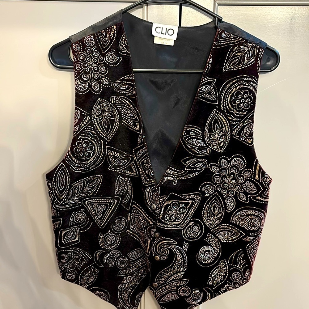 Clio Petites Vintage 80s Black Sparkle Velvet Formal Vest sz small
